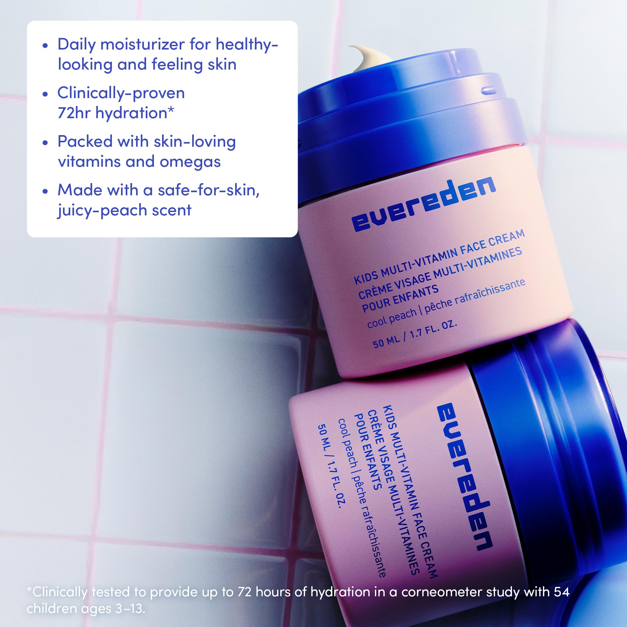 Evereden Kids Face Cream Melon Juice label highlights clean, non-toxic ingredients.