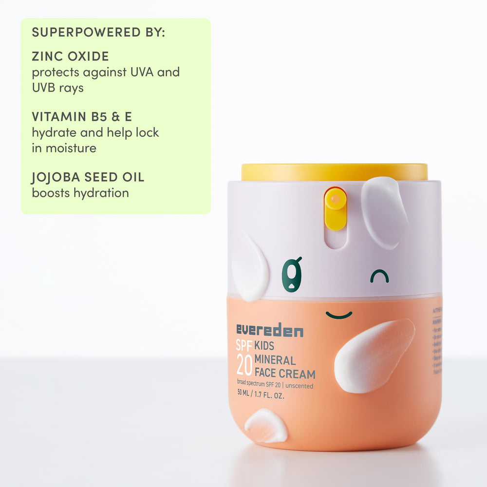Evereden Kids Face Cream hydrates with Provitamin B5 and sunflower seed oil.
