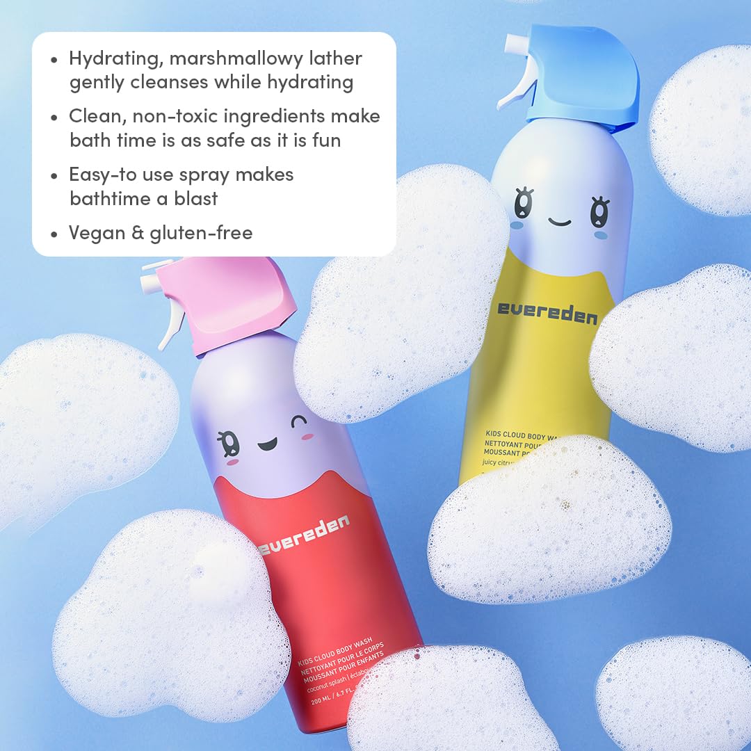 Evereden Kids Foam Soap Cloud Bath Juicy Citrus kids hands enjoying gentle cleansing foam