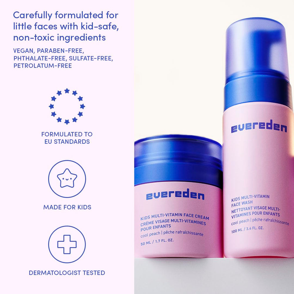 Evereden Kids Happy Face Duo Cool Peach ingredients panel highlights clean formula
