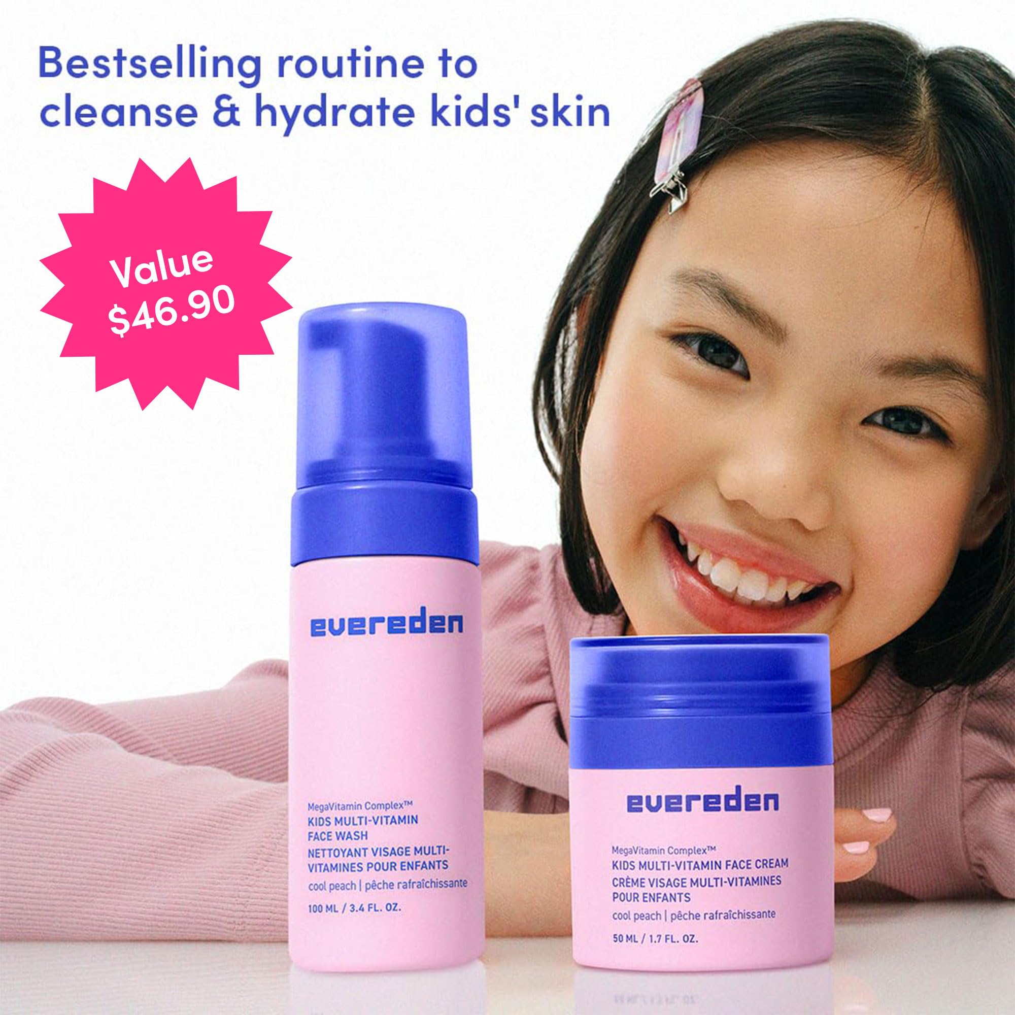 Evereden Kids Happy Face Duo Cool Peach travel pack for on-the-go care