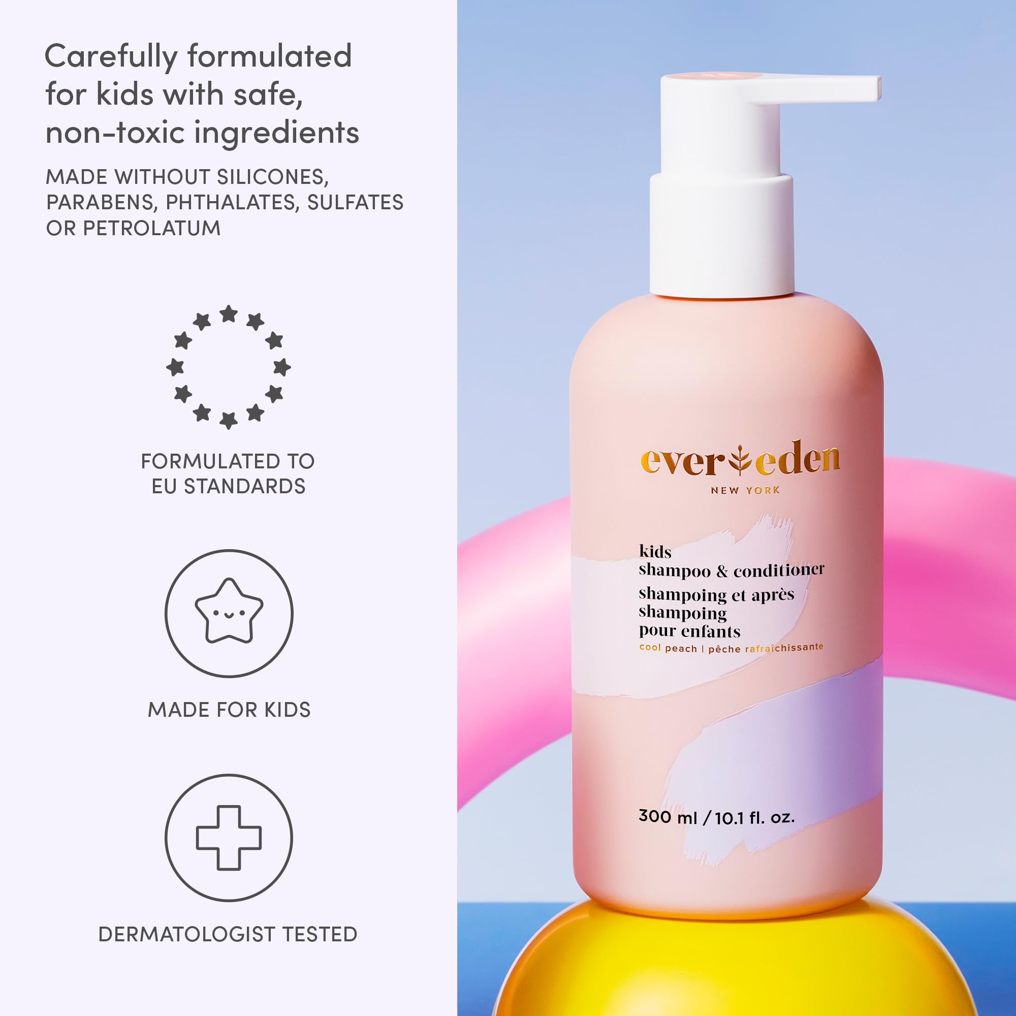 Evereden Kids Shampoo Conditioner 2-in-1 hair close-up.