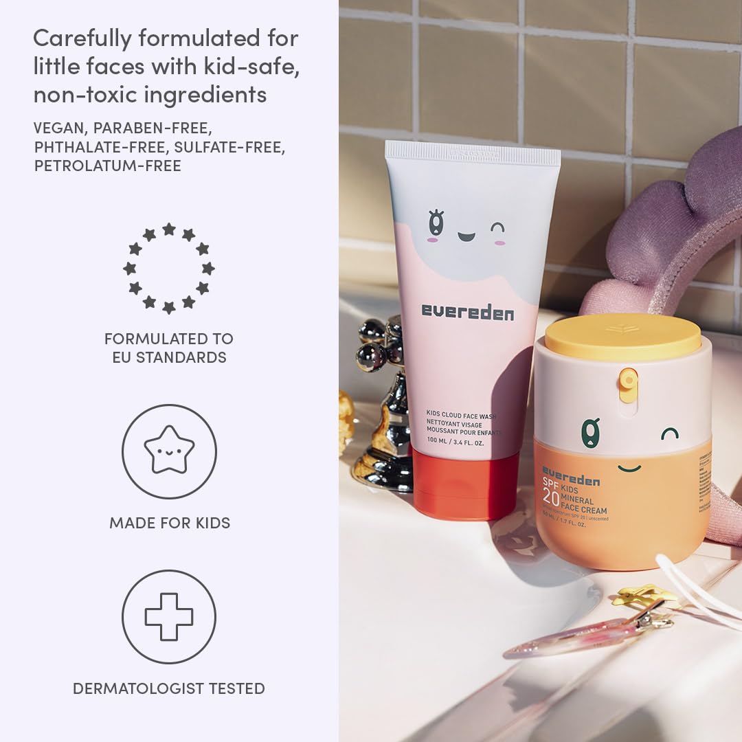 Evereden clean vegan labeling on kid skincare packaging.