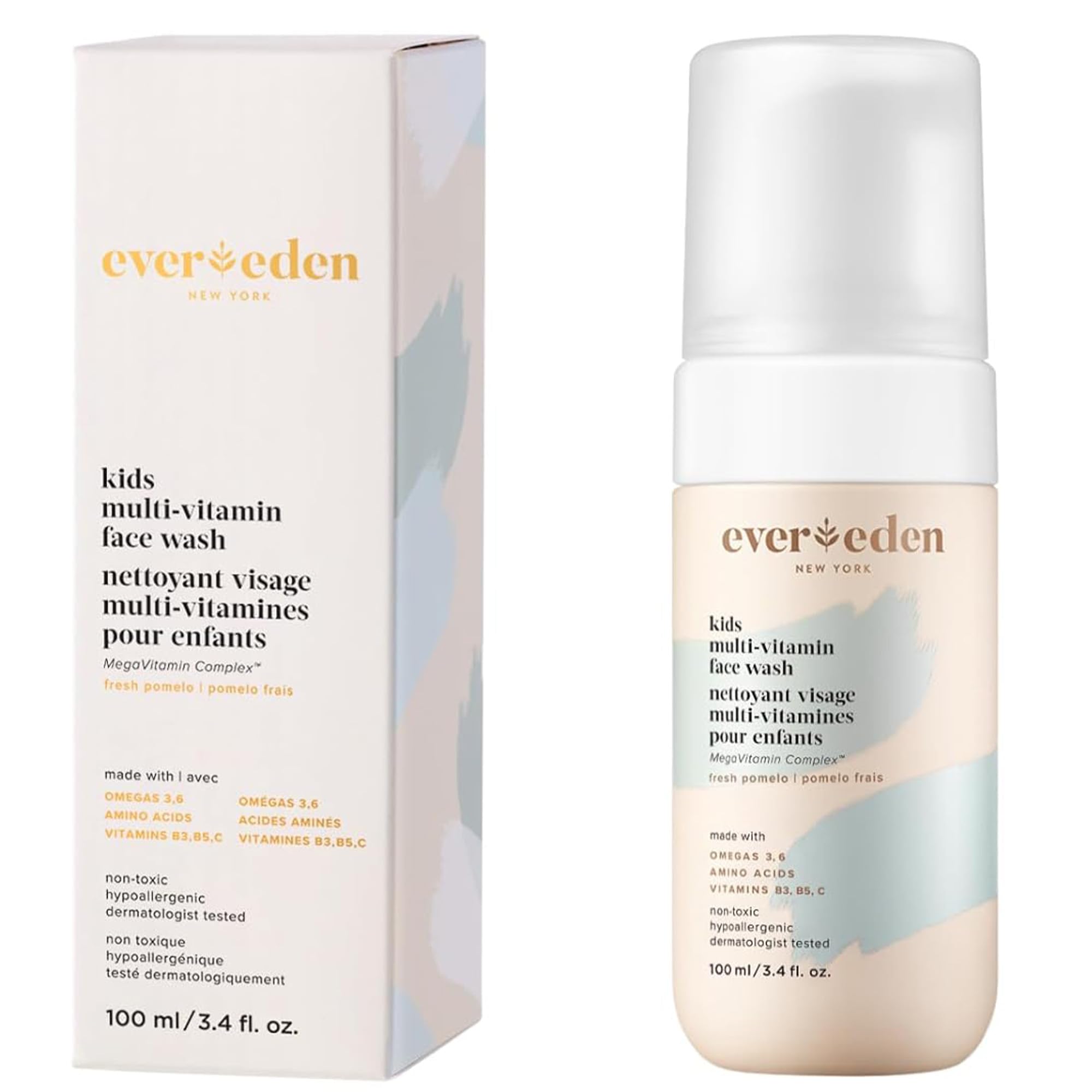 Evereden limpiador facial para niños, botella de 100 ml, aroma suave, cuida piel sensible.
