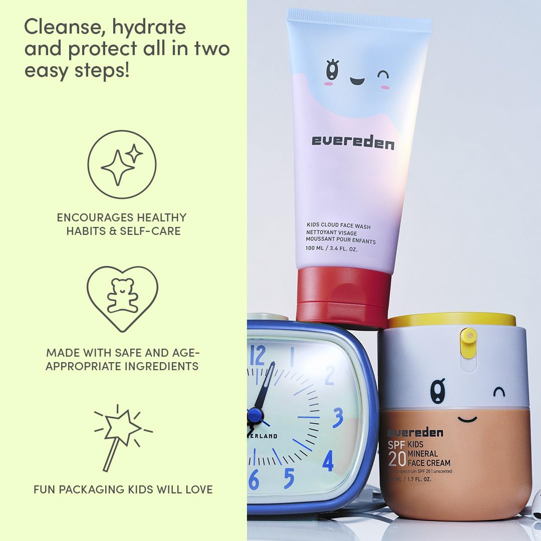Evereden Mineral Face Cream SPF20 applied, delivering gentle sun protection for delicate skin