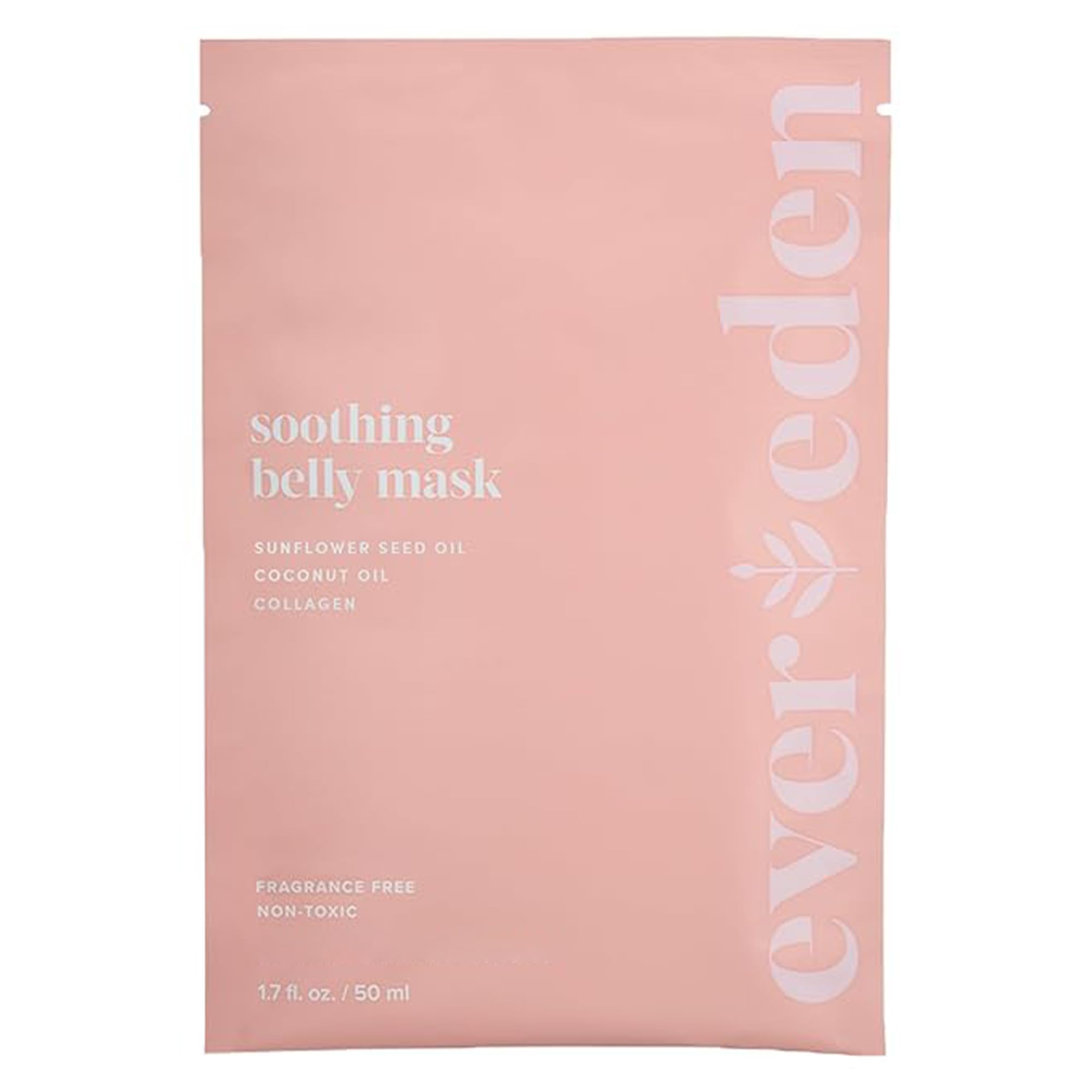 Evereden soothing belly mask on the belly area delivers deep hydration for growing skin.