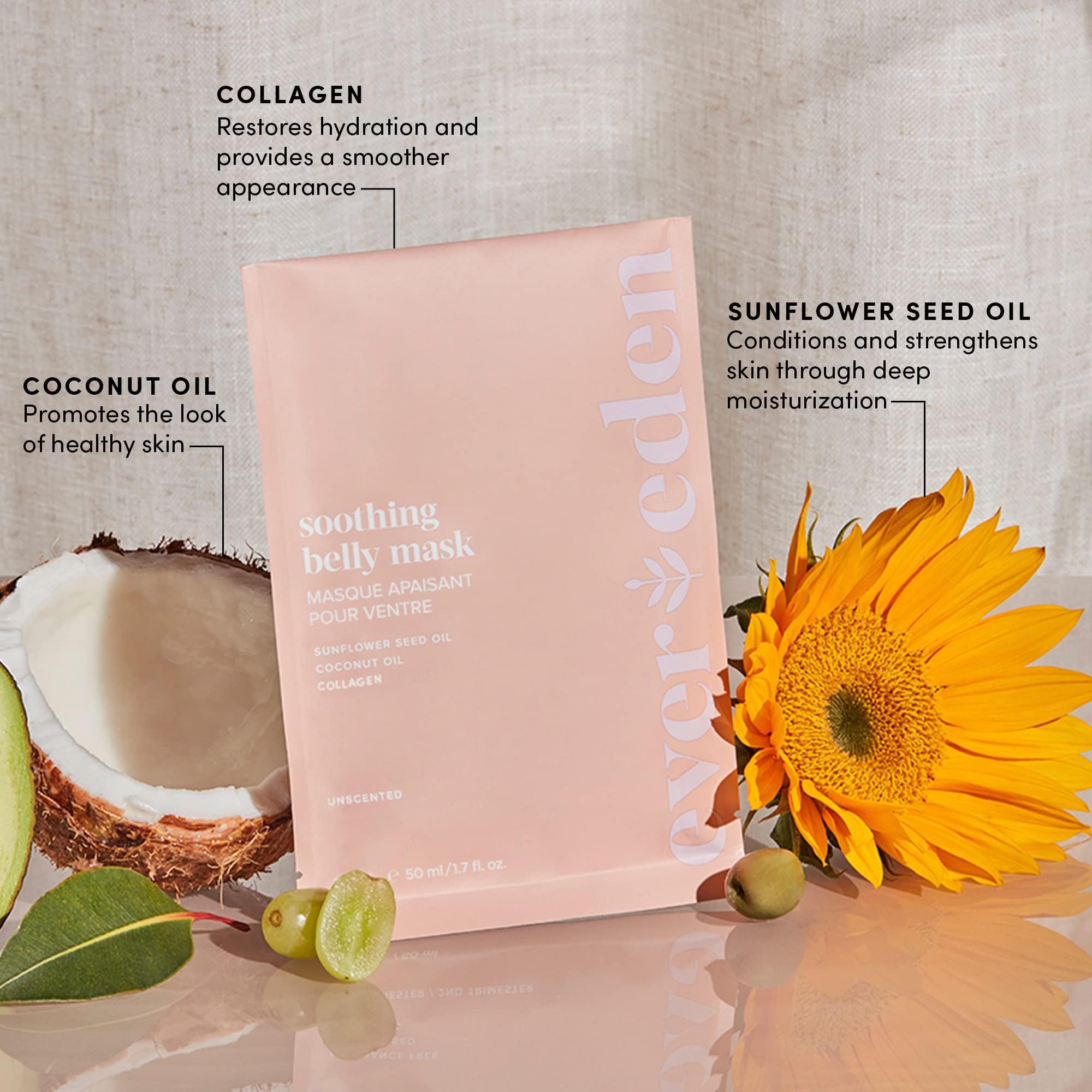 Evereden belly mask during trimester care demonstrates comprehensive tummy coverage.