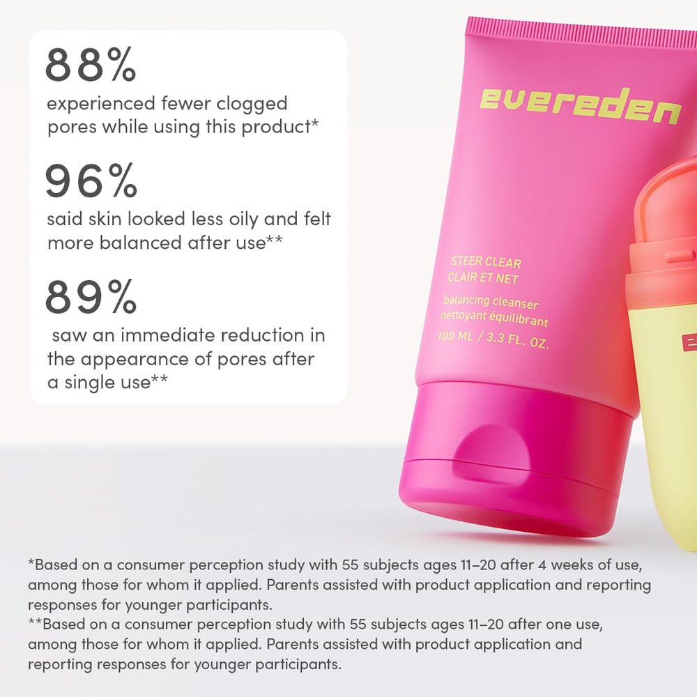 Evereden Steer Clear gel limpiador; complejo té triple para una limpieza equilibrada.