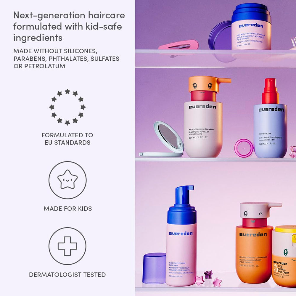 Evereden sulfate-free and paraben-free label indicating a clean, child-friendly formula.