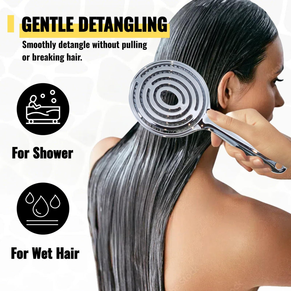Everetched elastic bristles provide scalp massage while brushing