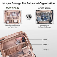 Everfun hanging toiletry bag interior with smart zones for organization
