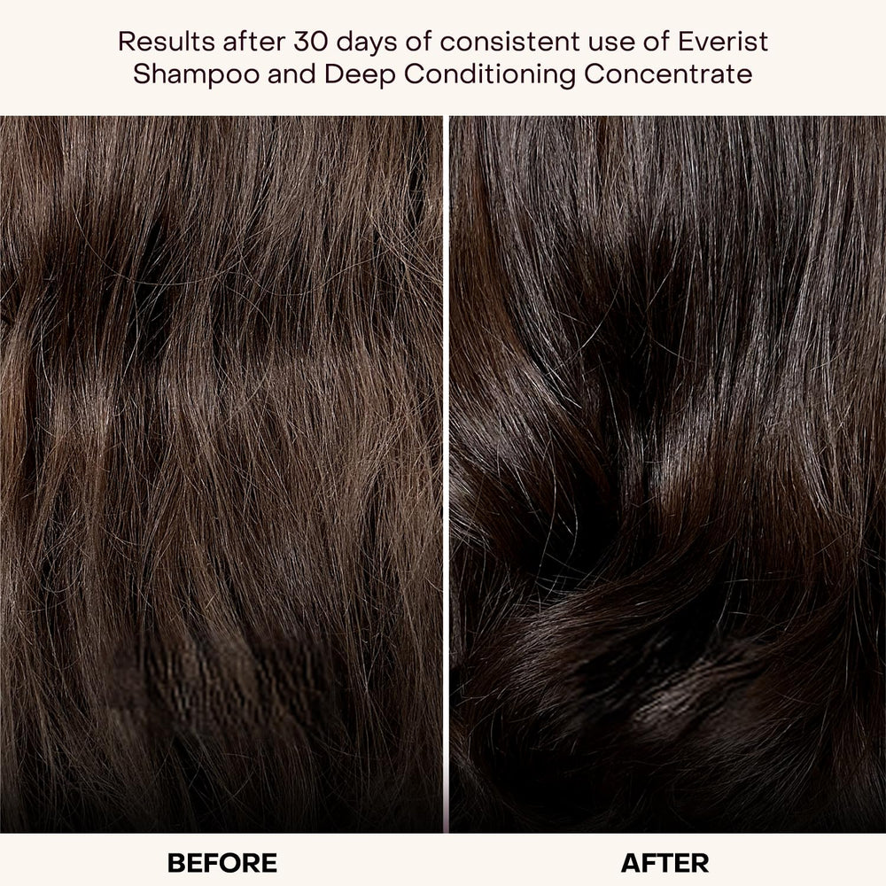 Everist shampoo lather in hand illustrates cleansing and hair strengthening.