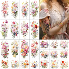 Everjoy tatuaje floral grande con hojas para un estilo veraniego duradero.