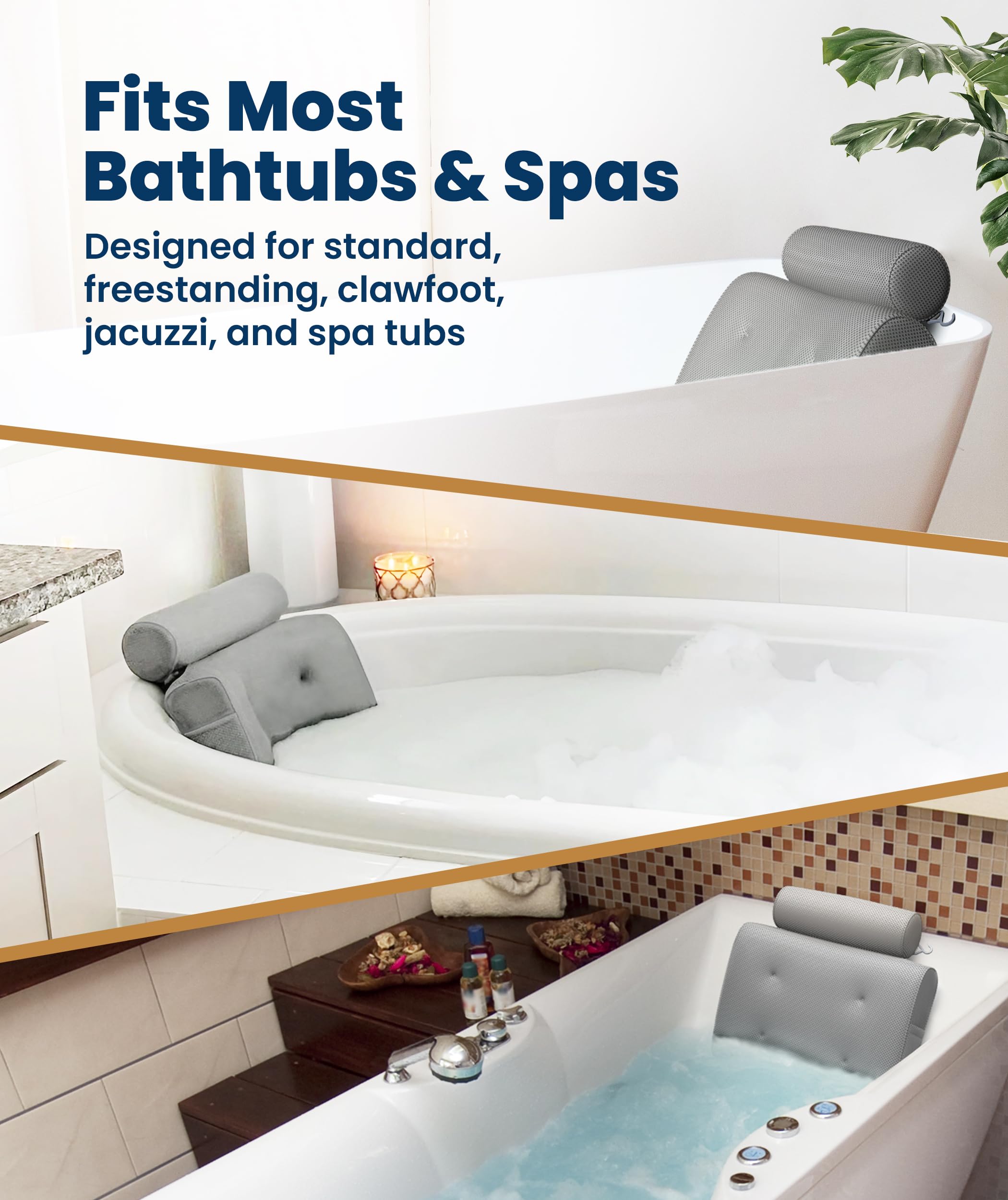 Everlasting Comfort non-slip bath pillow provides stable back support during baths