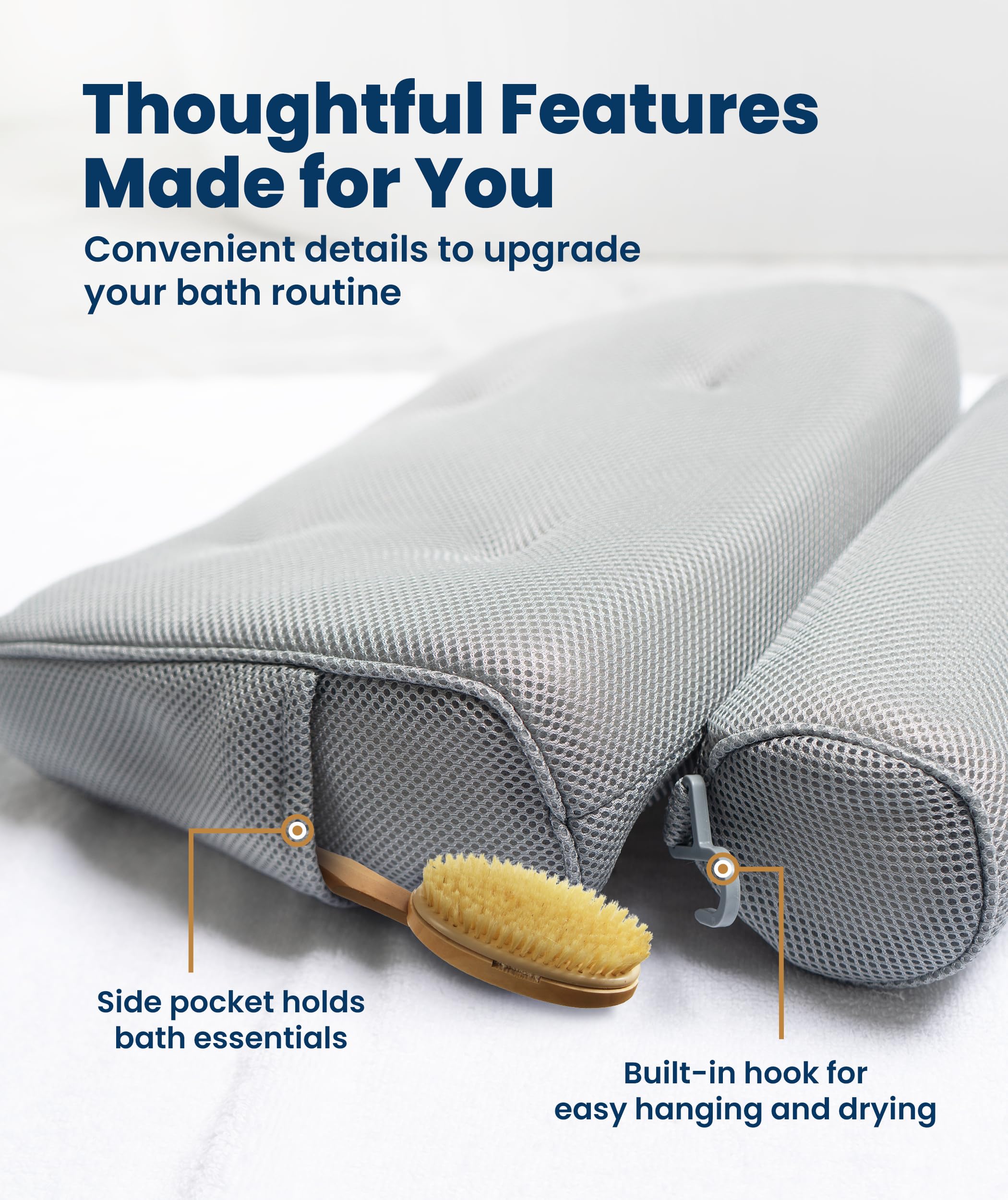 Everlasting Comfort pillow side pocket stores essentials within reach