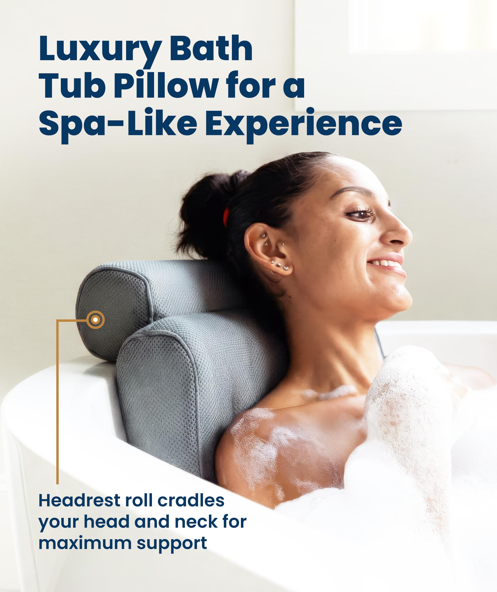 Everlasting Comfort bath pillow with strong suction cups to prevent slipping