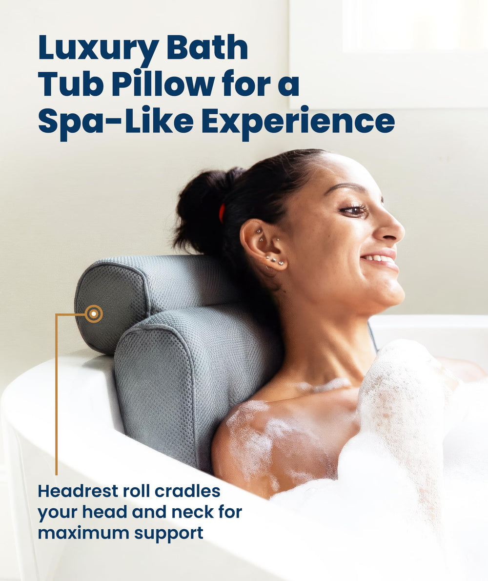 Everlasting Comfort bath pillow with strong suction cups to prevent slipping