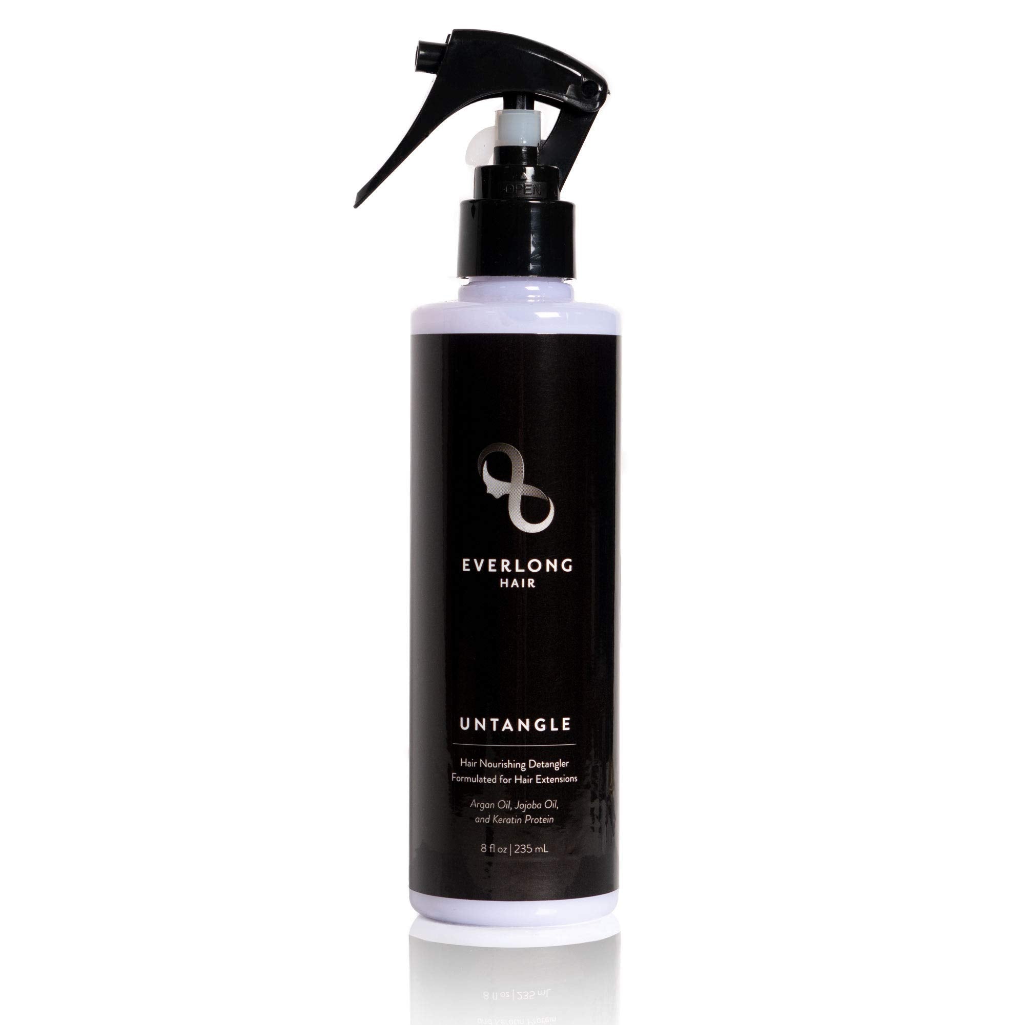 Everlong Untangle leave-in spray bottle eases detangling on extensions.