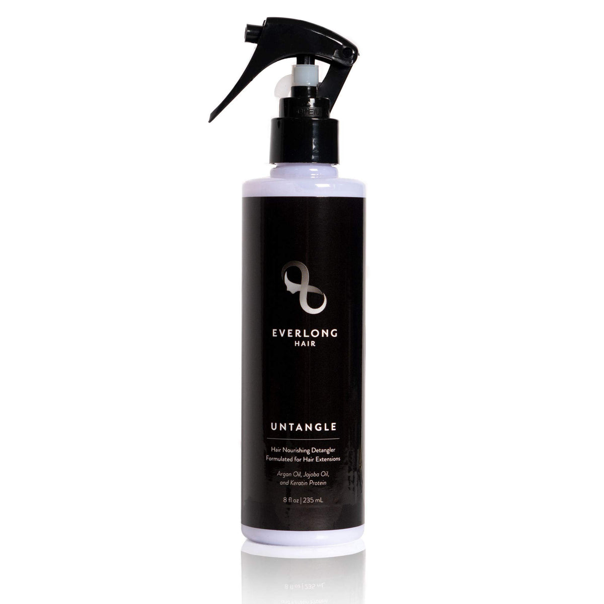 Everlong Untangle leave-in spray bottle eases detangling on extensions.