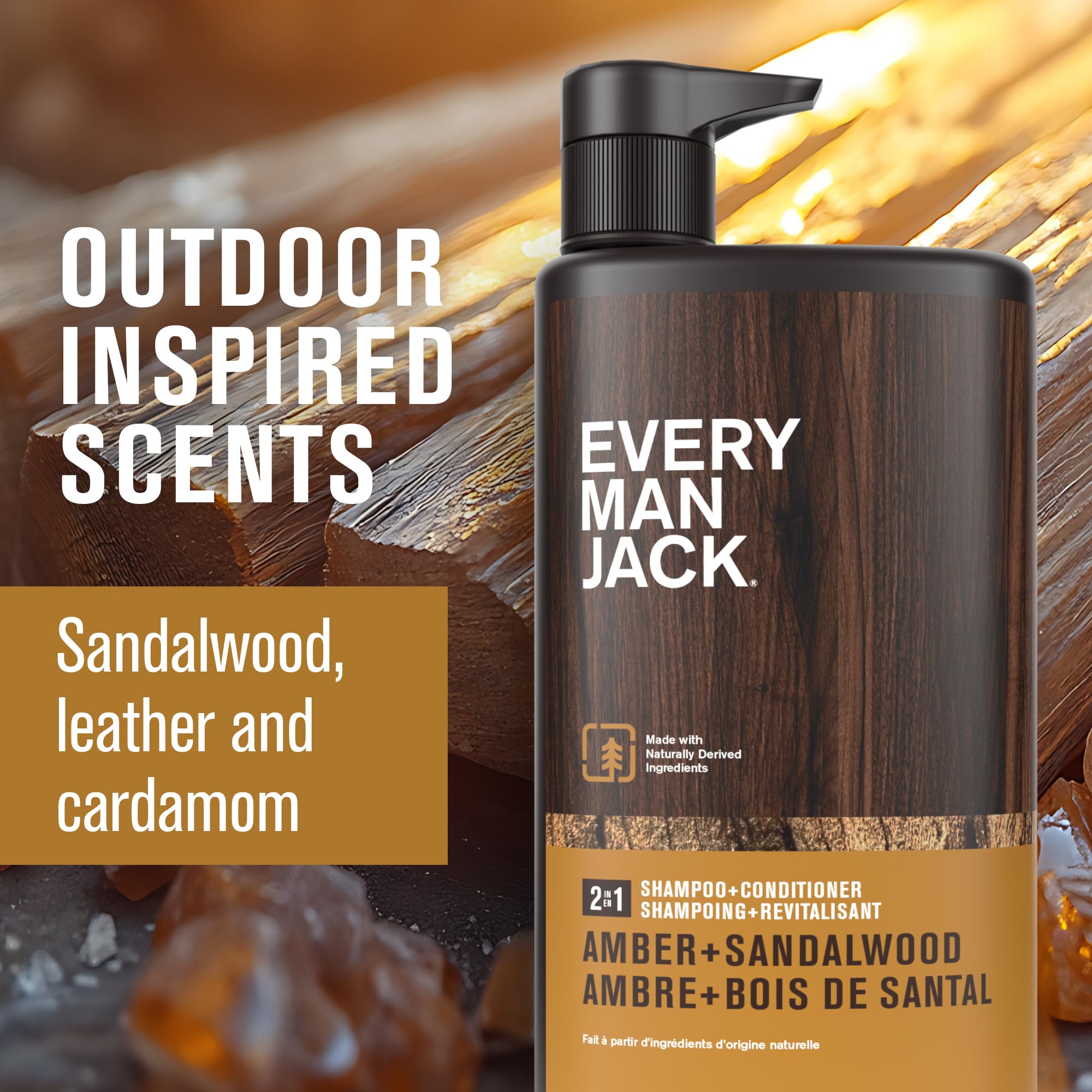 Every Man Jack 2-in-1 bottle cap highlights convenient daily cleansing for all hair types