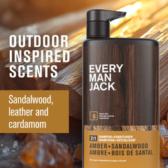 Every Man Jack 2-in-1 bottle cap highlights convenient daily cleansing for all hair types