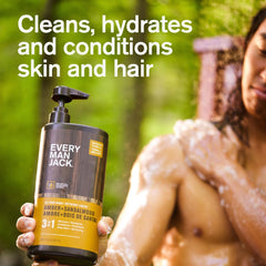 Woody amber sandalwood scent fills the shower.