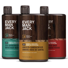 Every Man Jack Amber Sandalwood 2-in-1 bottle for daily cleansing and conditioning