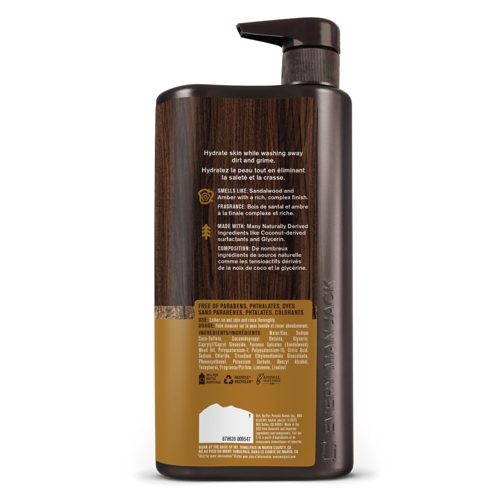 Every Man Jack Amber + Sandalwood back-of-label image explains product details.