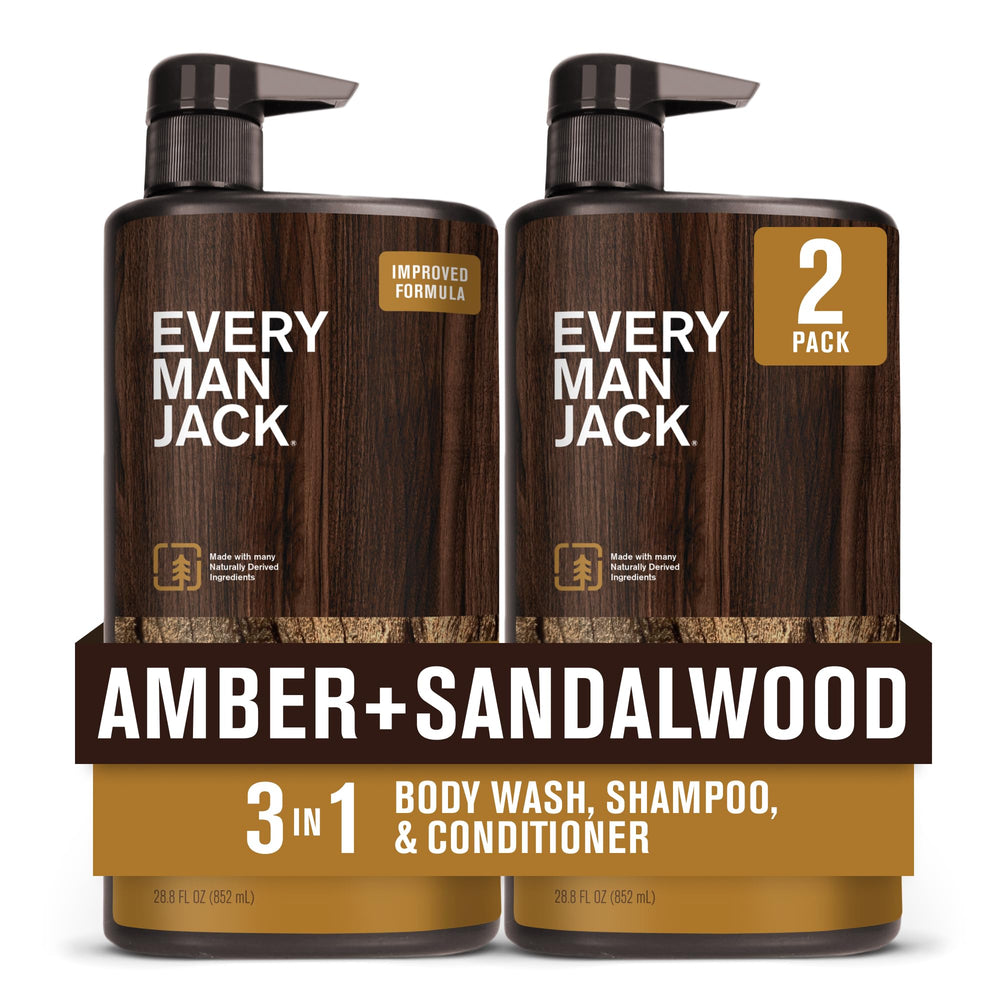 Every Man Jack Amber Sandalwood bottle close-up highlighting fragrance and hydration.
