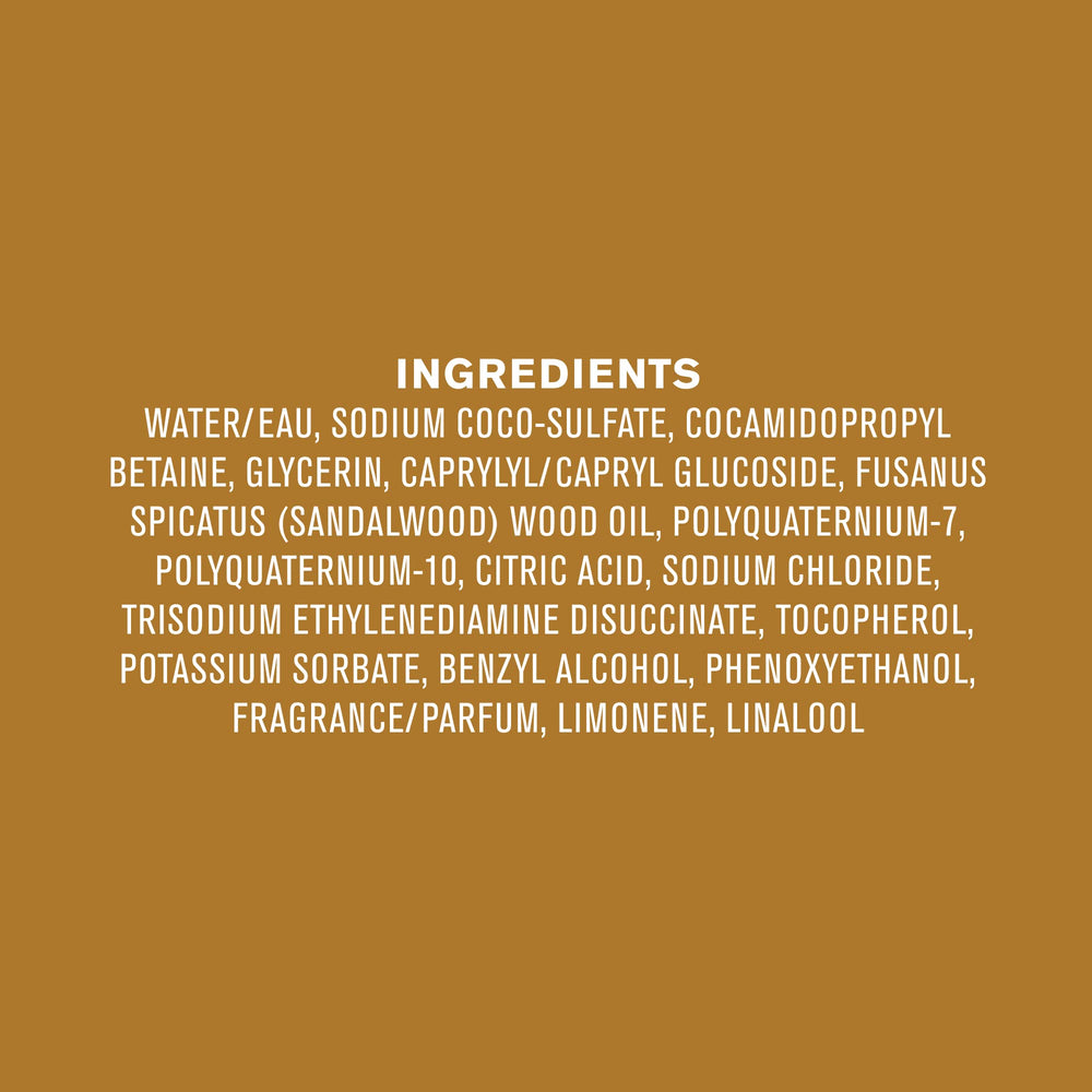 Amber and Sandalwood scent notes on Every Man Jack packaging.