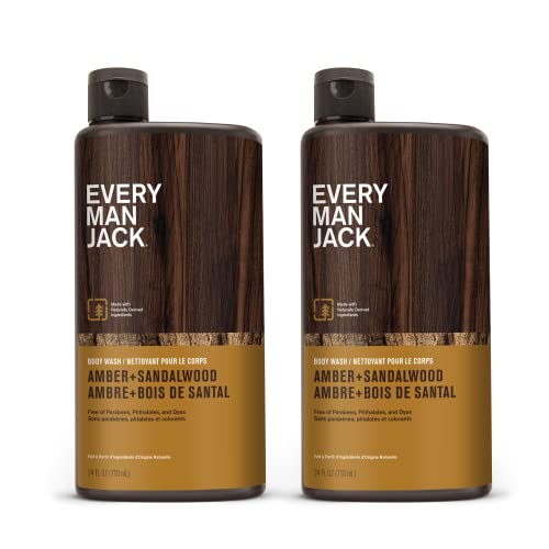 Every Man Jack Amber+Sandalwood label-detail emphasizes free-from formula