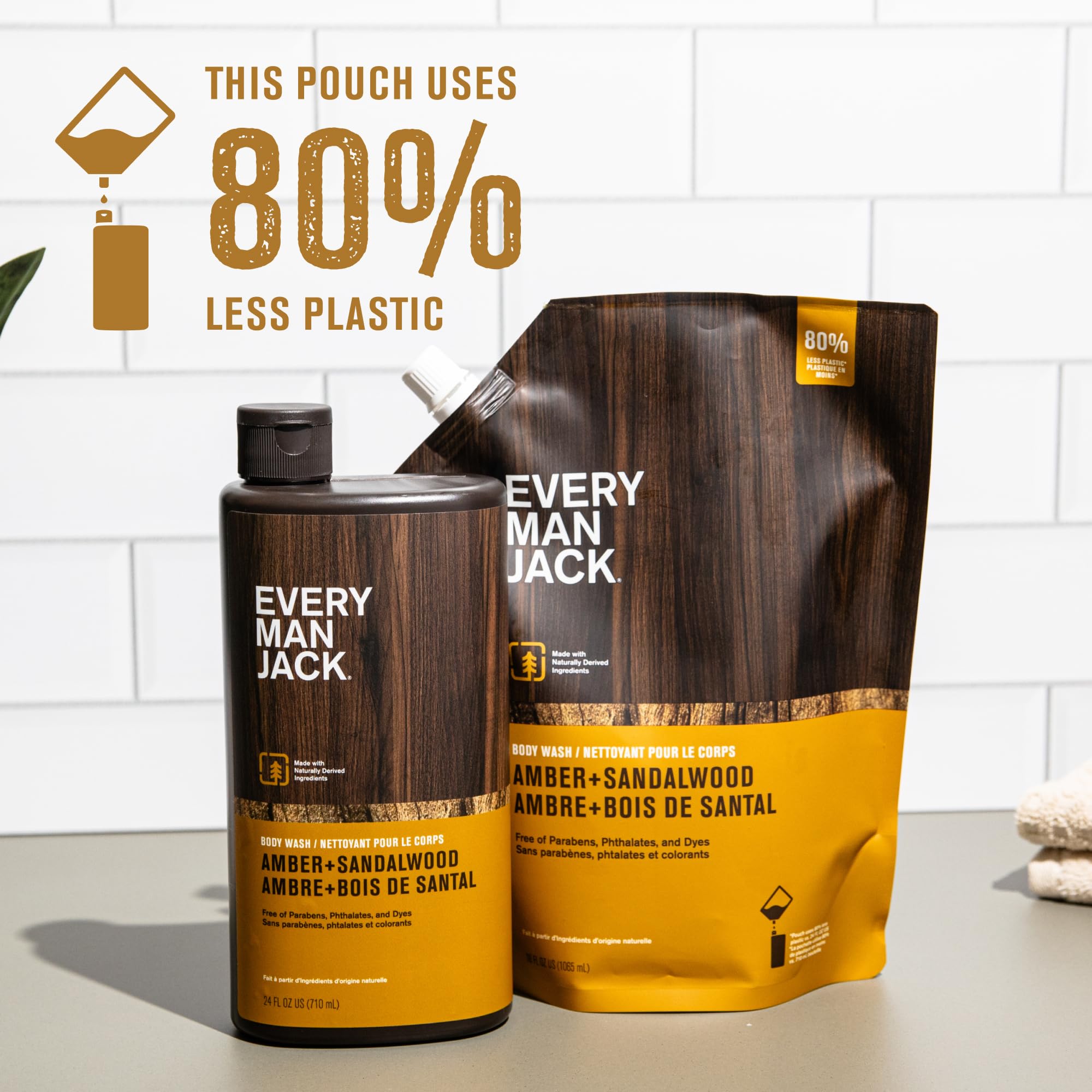 Every Man Jack Amber + Sandalwood refill pouch stacked for bulk value.