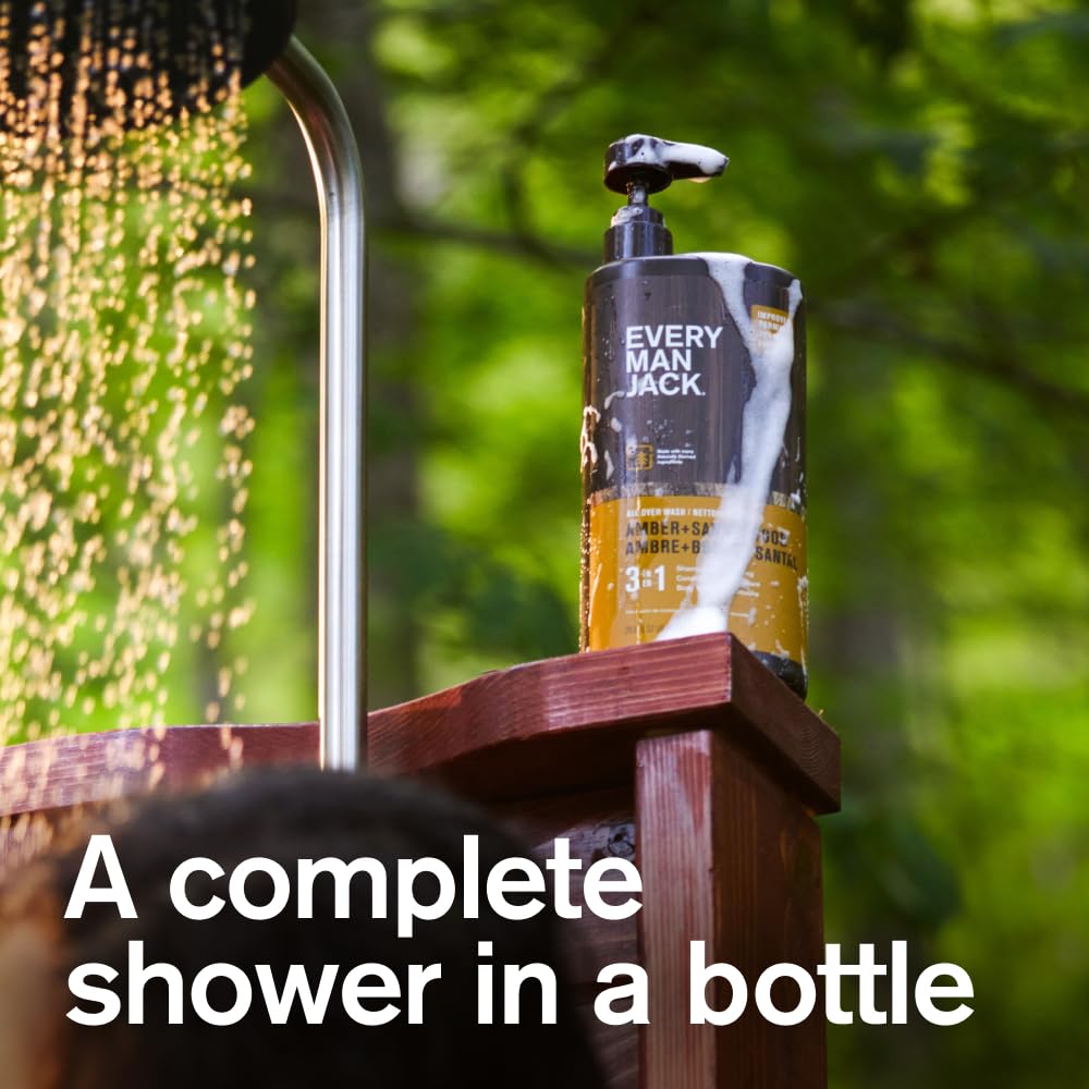 3-in-1 wash lathers for skin, hair, and condition in one step.