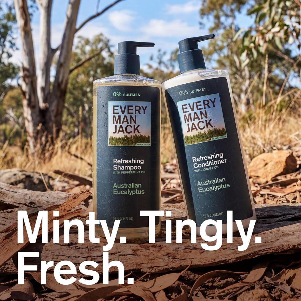 Every Man Jack Australian eucalyptus conditioner bottle for hydrating care.