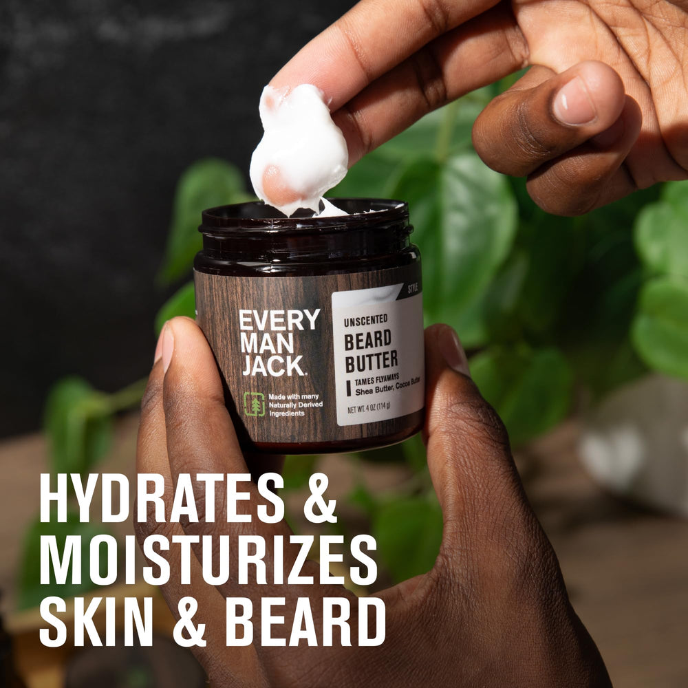 Every Man Jack beard butter ingredients page highlights shea butter and coconut oil