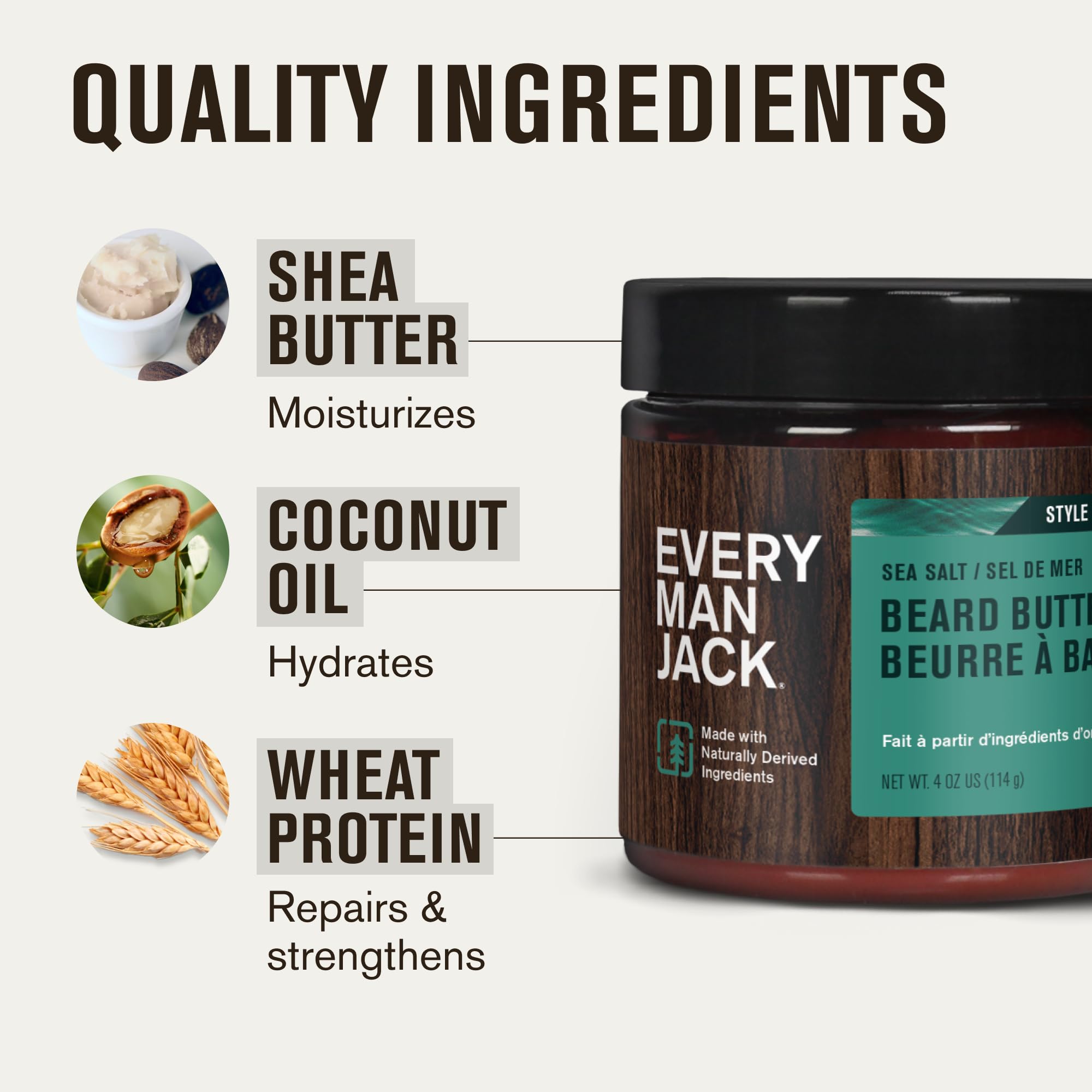 Beard butter bottle front of Every Man Jack Subtle Sea Salt