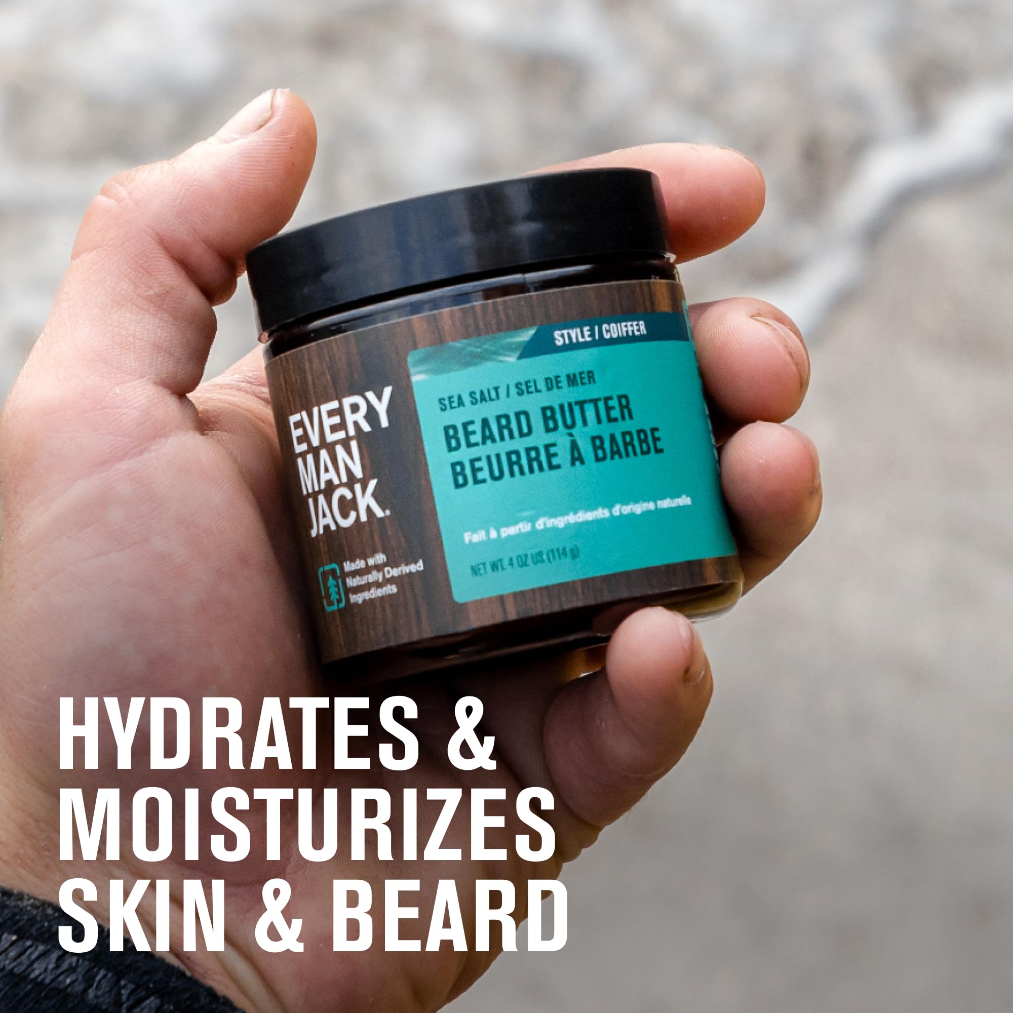 Front view of Every Man Jack beard butter Subtle Sea Salt packaging