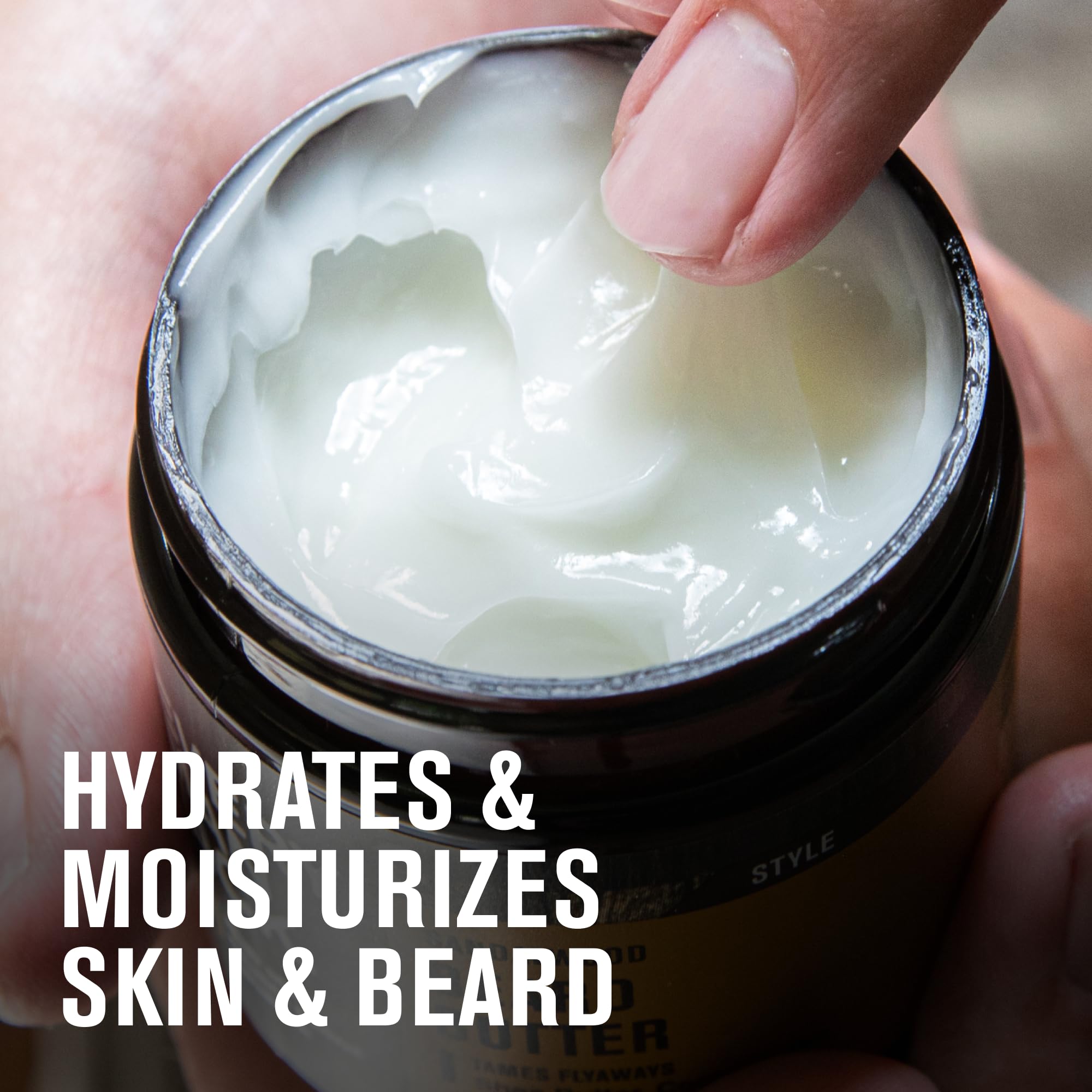 Every Man Jack vanilla cedar butter in hands ready to tame flyaways.