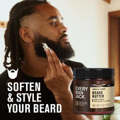 Every Man Jack beard butter 2-pack pack-shot with warm vanilla cedar scent.