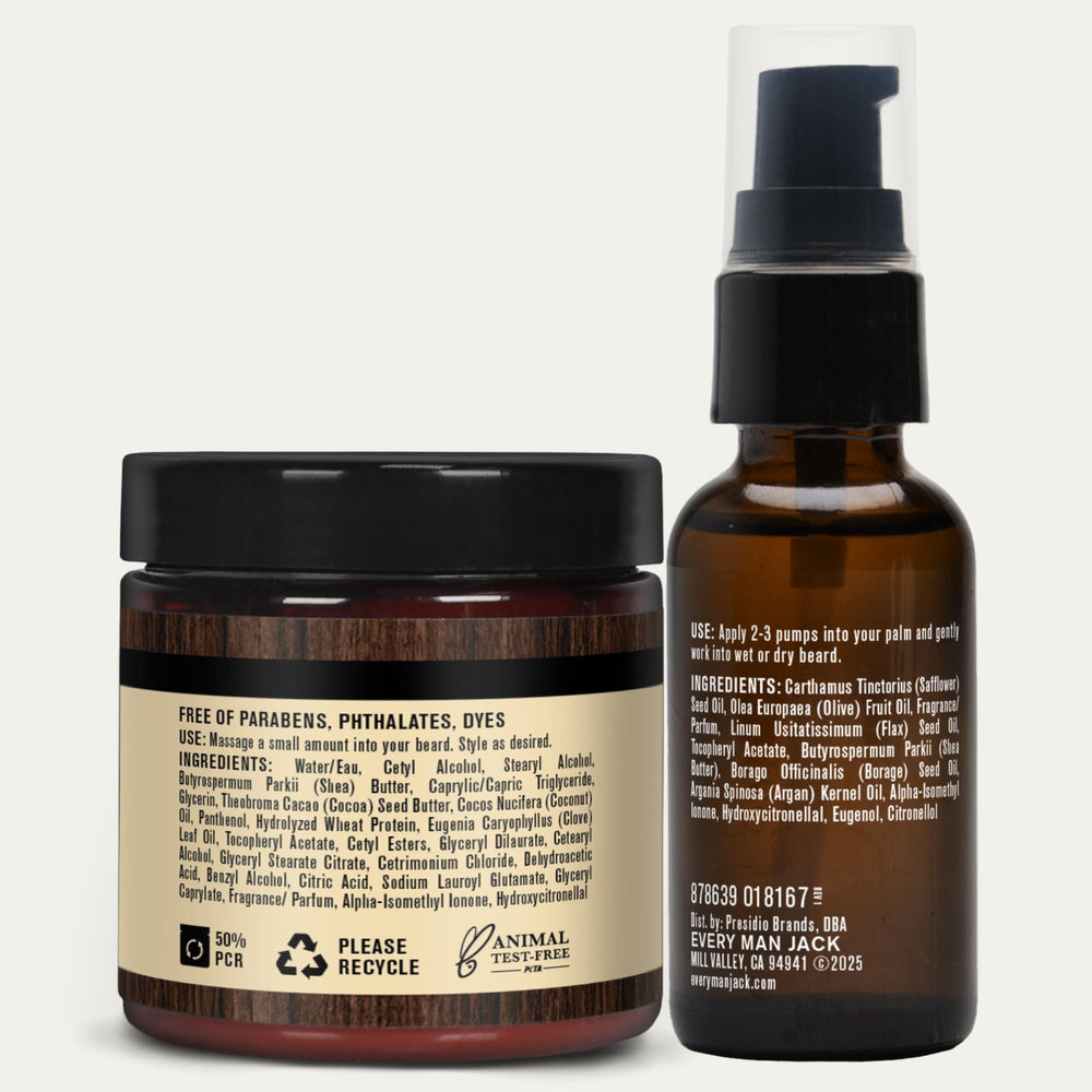 Every Man Jack daily use kit supports hydrated, groomed beards.