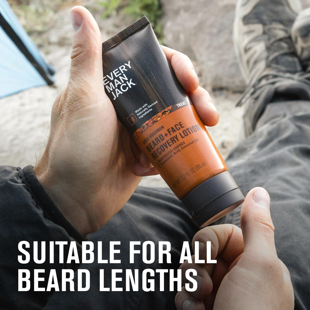 Lotion being applied to beard and skin illustrating quick absorption.