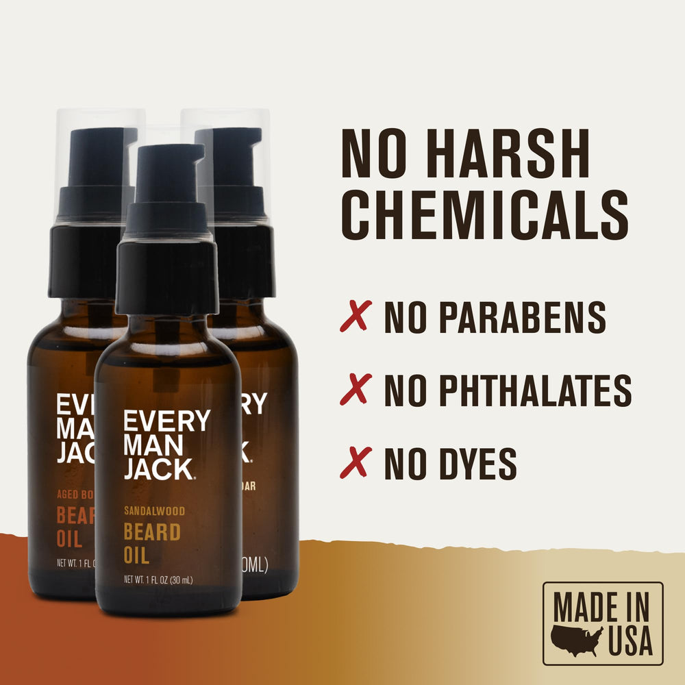 Natural ingredients in Every Man Jack oil: vitamin E, argan, and borage