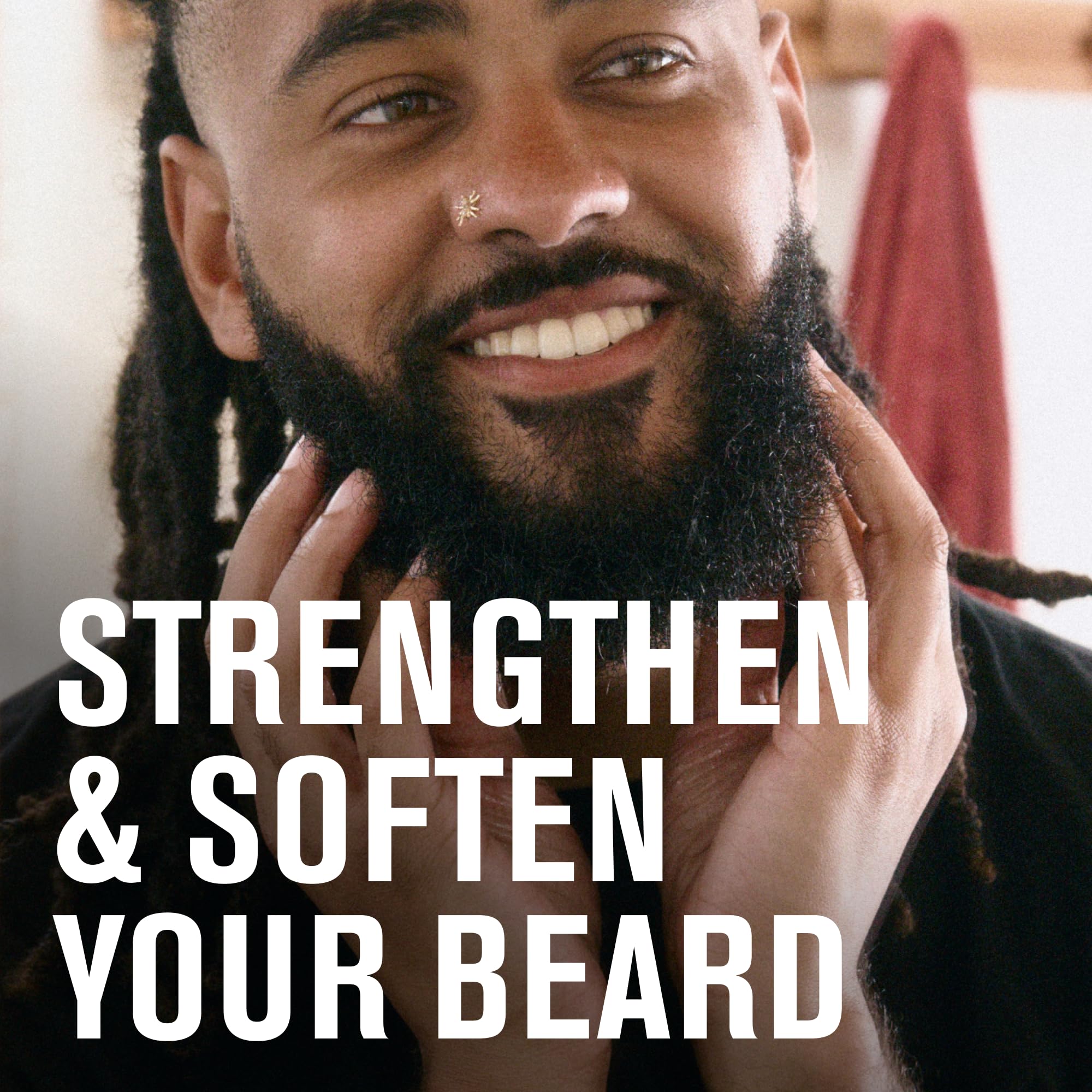 Every Man Jack sandalwood beard oil bottle highlighting warm amber notes for daily conditioning