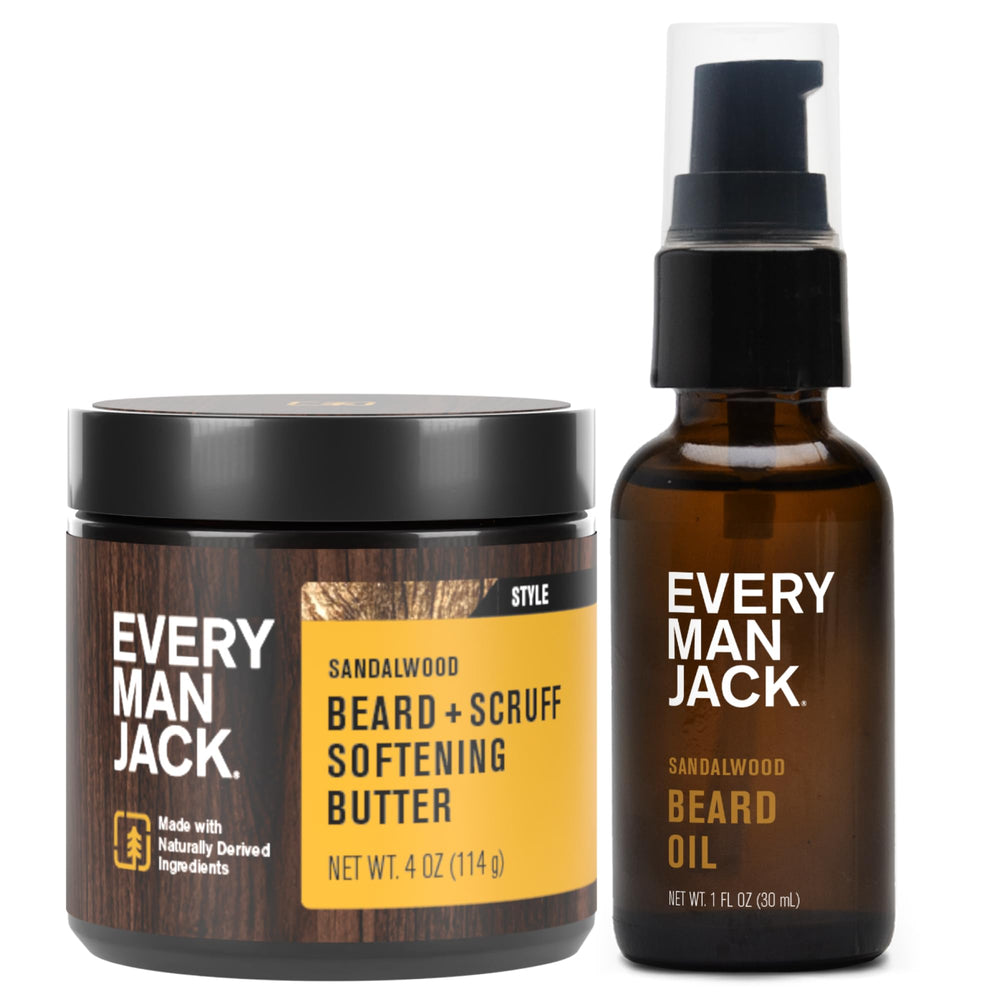 Every Man Jack beard oil sandalwood bottle for smooth hydrated beard