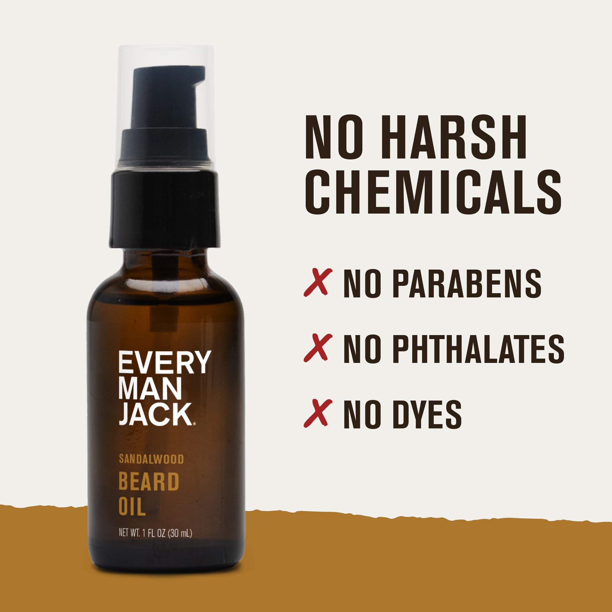 Wooden shelf displaying Every Man Jack beard care products.