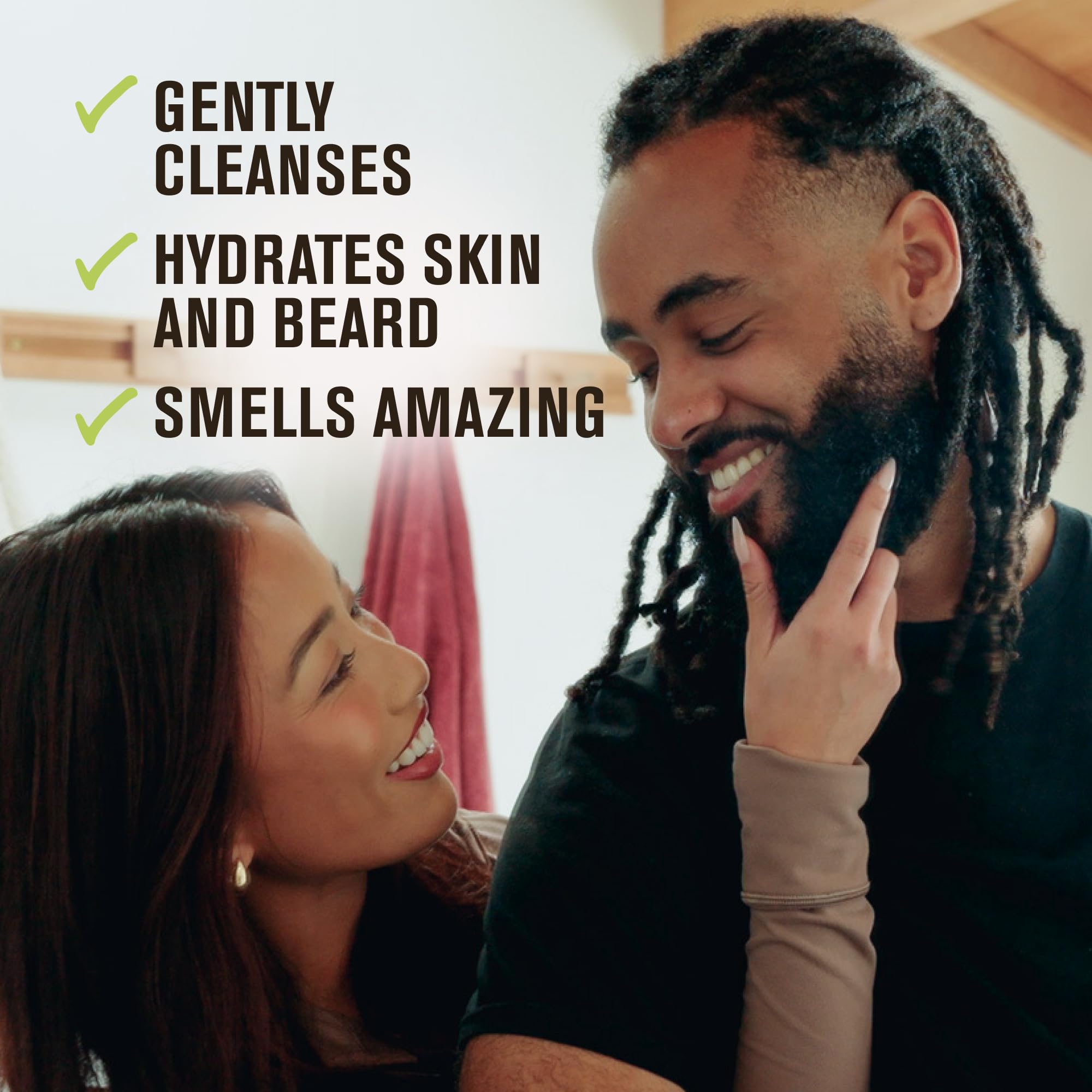 Every Man Jack beard wash bottle-holding shot for easy daily use.