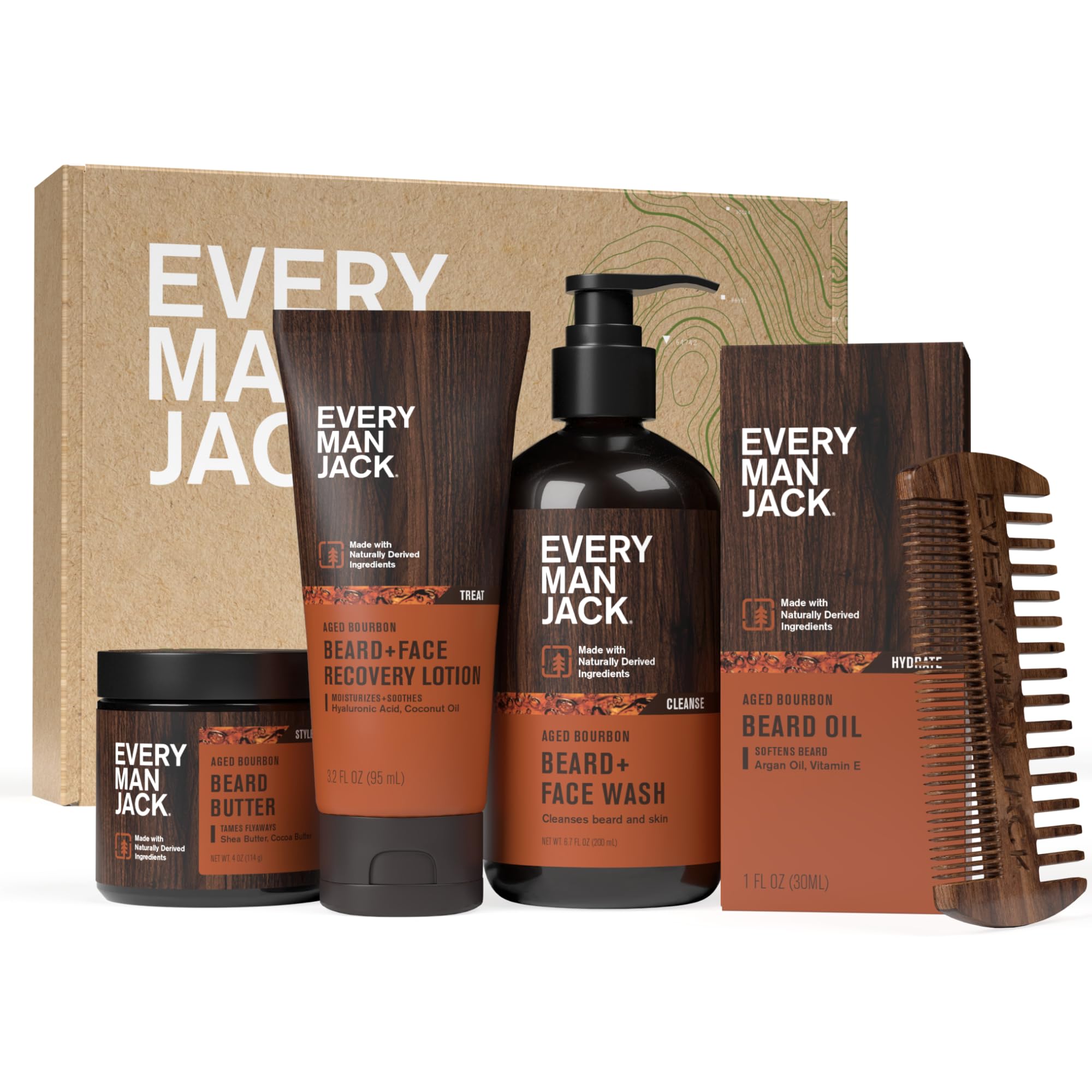 Every Man Jack Beard Wash bottle with aged bourbon scent for a refreshing cleanse.