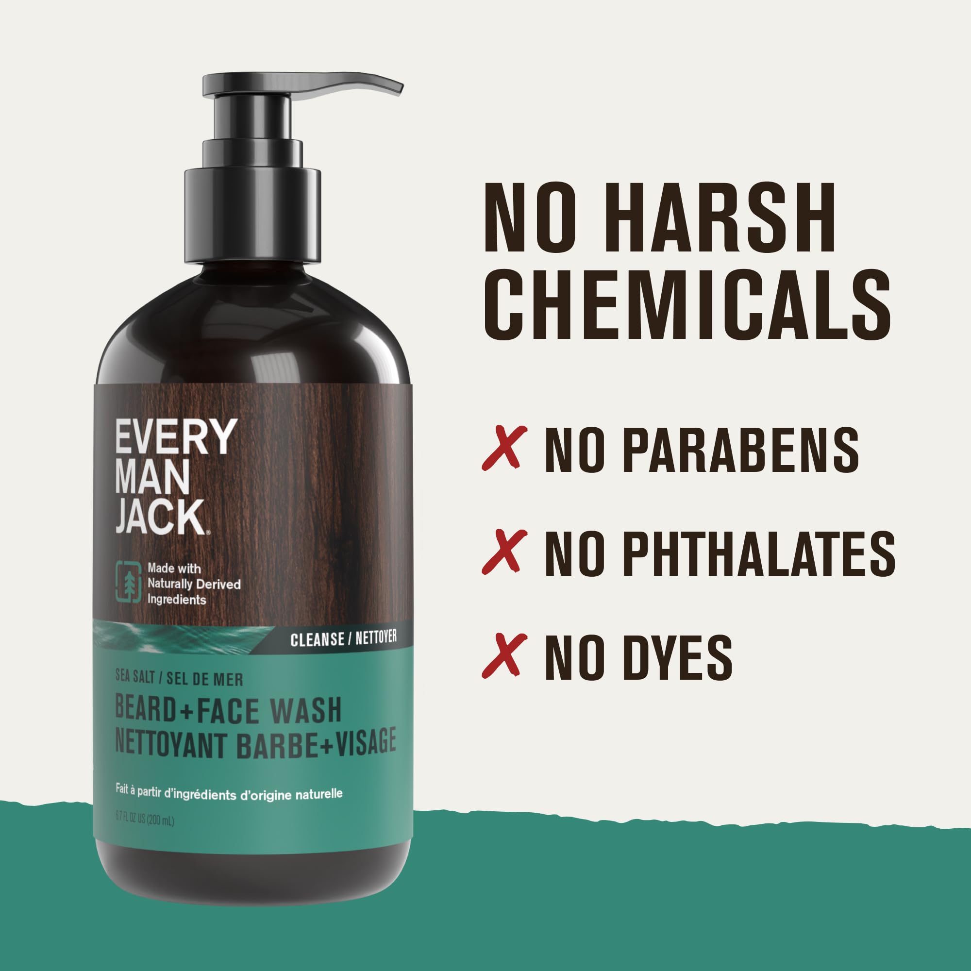 Every Man Jack beard wash packaging confirms US-made and trusted brand.