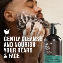 Every Man Jack beard wash sea salt foam showing rich lather.