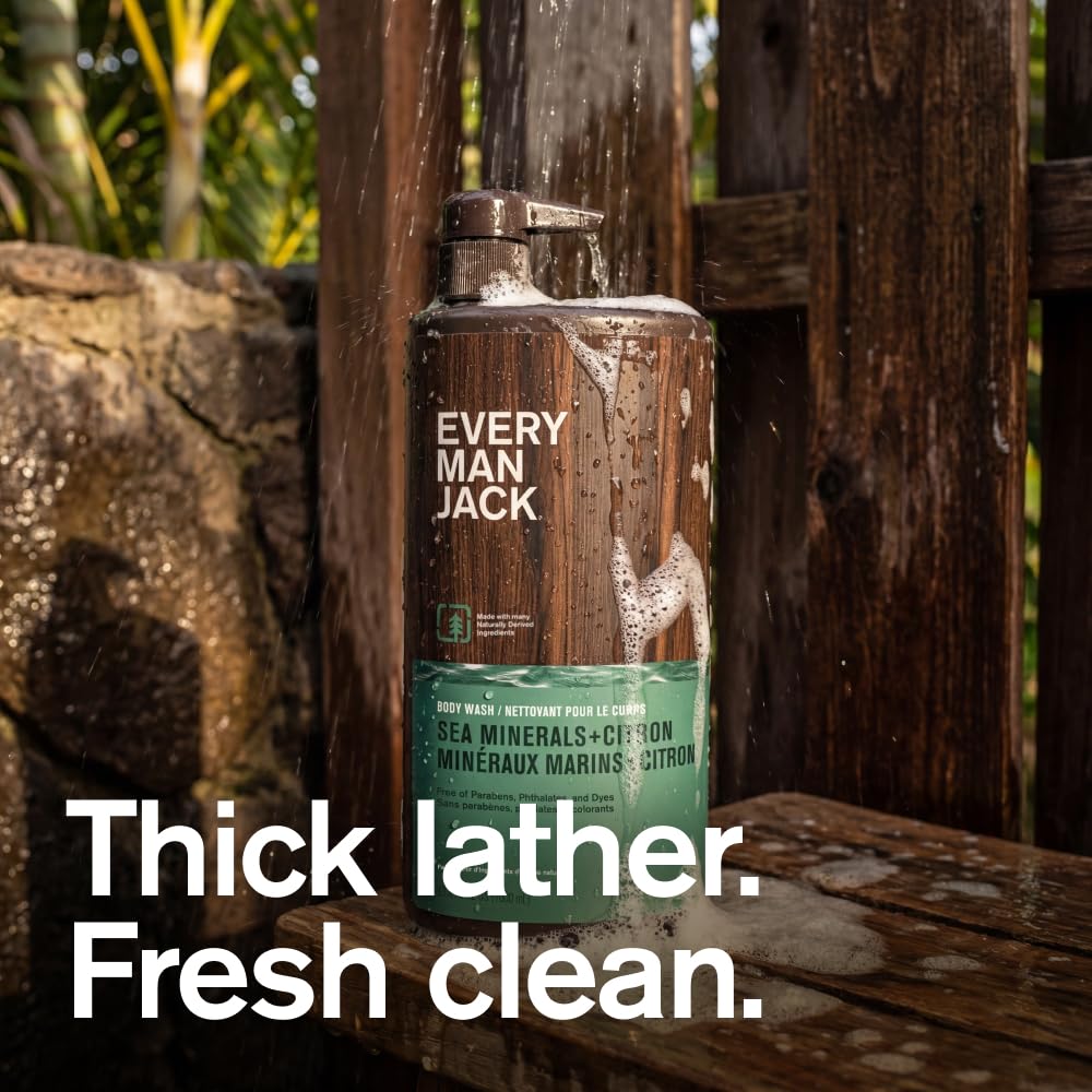 Every Man Jack body wash back label shows US-made production and B Corp certification